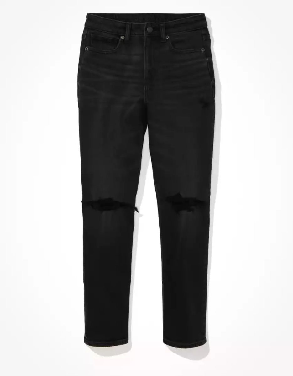 Jean American Eagle AE Stretch Ripped Mom Noir Femme | DPQ-84230741